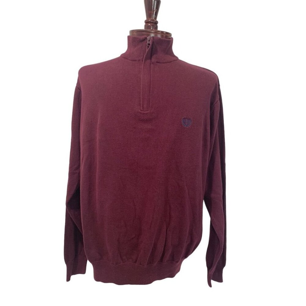 XL Chaps Mens Burgundy Sweater 1/4 Zip Pullover 100% Cotton Mockneck